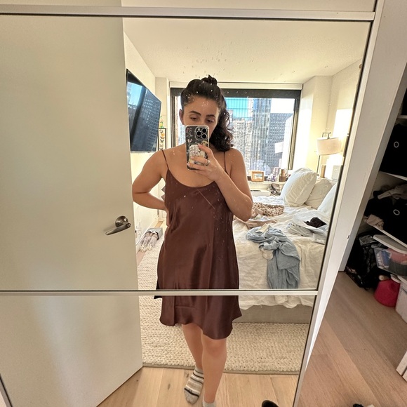 La Perla Silk Short Slip Dress In Chocolate Brown US SIZE M - Picture 2 of 2